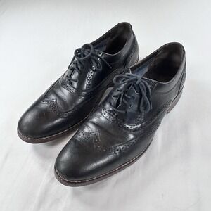 Johnston & Murphy Leather Canvas Oxfords Men's 10M Black Wingtip Dress Shoes EUC